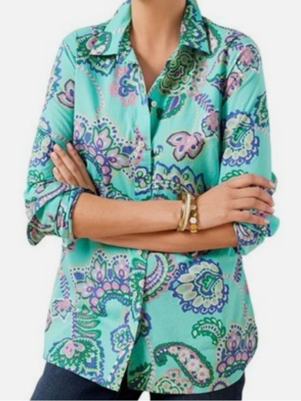 Talbots XL Classic Cotton Button Up Top Blouse